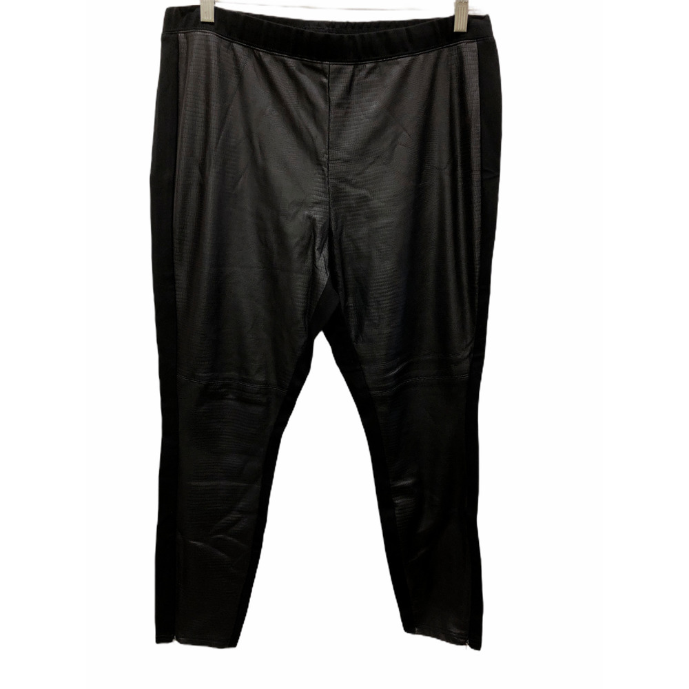 H by Halston Women's Embossed Faux Suede Leggings with Zippers Black Size 18W